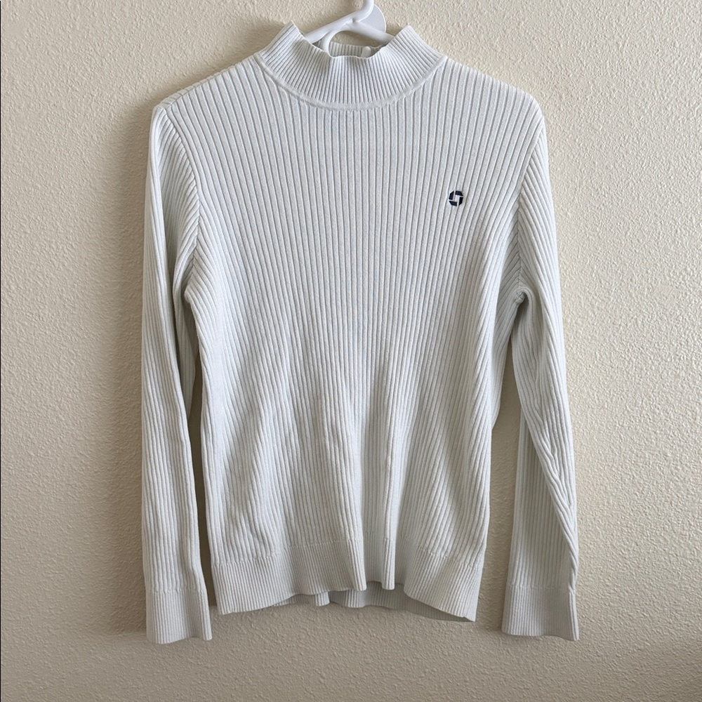 Chase Bank Unisex White Ribbed Turtleneck Sweater